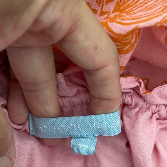 Antonio Melani Pink & Orange Floral Maxi Dress Cotton Size XS Tropical Summer - Picture 7 of 10